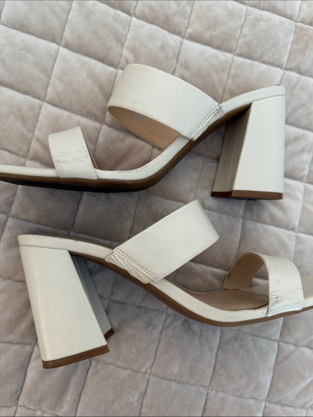 Nine West Wingate Cream Double-Strap Block Heel Sandals
